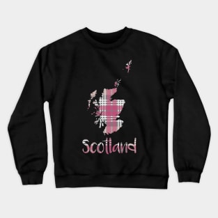Scotland Pink, White and Grey Tartan Map Typography Design Crewneck Sweatshirt